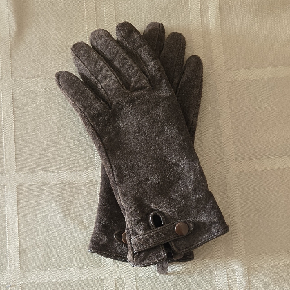 Brown suede leather gloves - M